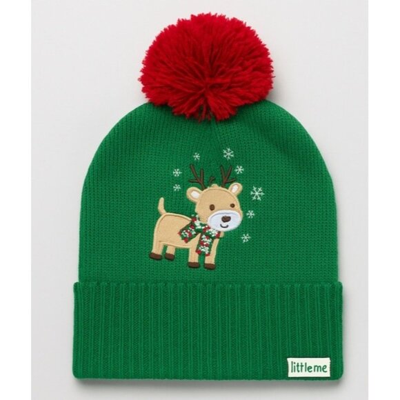 Little Me Reindeer Knit Hat 12-24M Green Red Pom Christmas Winter Beanie New NWT - Picture 1 of 7